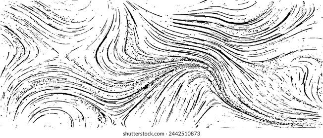 Monochrome Textur aus unregelmäßigen grafischen Elementen. Bedrückter unebener Grunge Hintergrund. Abstrakte Vektorgrafik. Overlay für interessante Wirkung und Tiefe. Isoliert auf weißem Hintergrund.