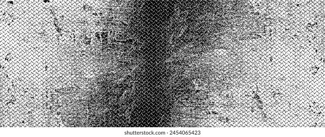 Monochrome texture composed of irregular graphic elements. Distressed uneven grunge background. Abstract vector illustration. Overlay for interesting effect and depth. Isolated on white background.