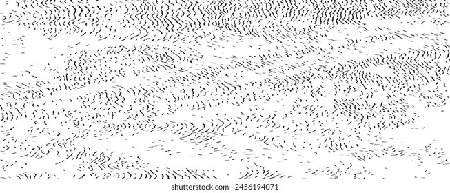 Monochrome texture composed of irregular graphic elements. Distressed uneven grunge background. Abstract vector illustration. Overlay for interesting effect and depth. Isolated on white background.