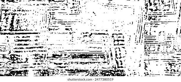 Textura monocromática compuesta por Elementos gráficos irregulares. Fondo de grunge desigual angustiado. Abstractas Ilustración vectorial. Superposición para un efecto y una profundidad interesantes. Aislado sobre fondo blanco.