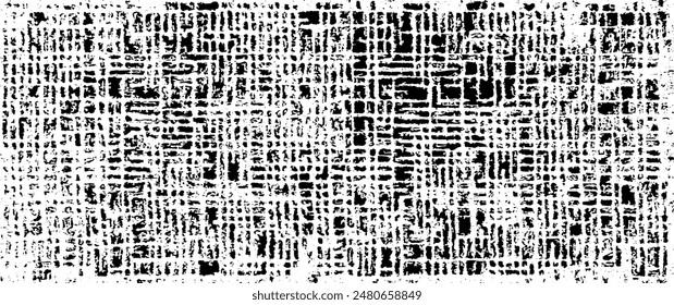 Monochrome texture composed of irregular graphic elements. Distressed uneven grunge background. Abstract vector illustration. Overlay for interesting effect and depth. Isolated on white background.
