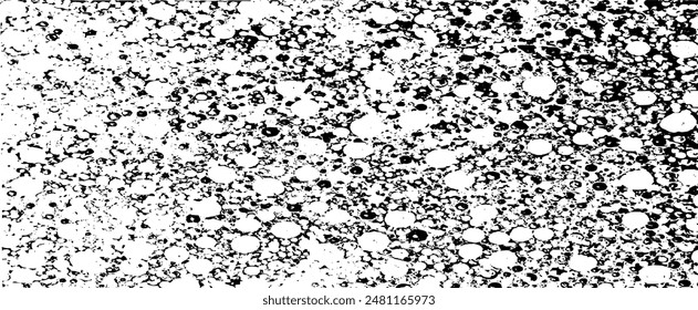 Monochrome texture composed of irregular graphic elements. Distressed uneven grunge background. Abstract vector illustration. Overlay for interesting effect and depth. Isolated on white background.