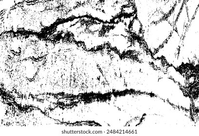 Monochrome texture composed of irregular graphic elements. Distressed uneven grunge background. Abstract vector illustration. Overlay for interesting effect and depth. Isolated on white background.