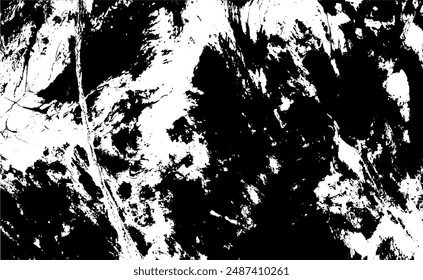 Monochrome texture composed of irregular graphic elements. Distressed uneven grunge background. Abstract vector illustration. Overlay for interesting effect and depth. Isolated on white background.