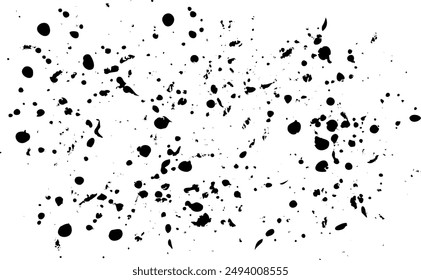 Monochrome Textur aus unregelmäßigen grafischen Elementen. Bedrückter unebener Grunge Hintergrund. Abstrakte Vektorillustration. Overlay für interessante Wirkung und Tiefe. Isoliert auf weißem Hintergrund.