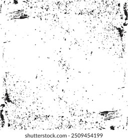 Monochrome texture composed of irregular graphic elements. Distressed uneven grunge background. Abstract vector illustration. Overlay for interesting effect and depth. Isolated on white background.
