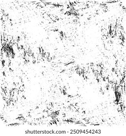 Monochrome Textur aus unregelmäßigen grafischen Elementen. Unregelmäßiger, unebener Hintergrund. Abstrakte Vektorgrafik. Overlay für interessante Wirkung und Tiefe. Einzeln auf weißem Hintergrund.