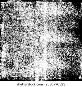 Monochrome texture composed of irregular graphic elements. Distressed uneven grunge background. Abstract vector illustration. Overlay for interesting effect and depth. Isolated on white background.