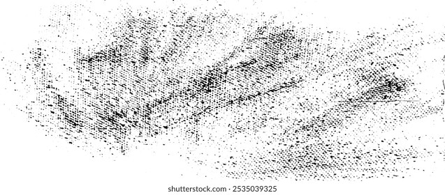 Monochrome texture composed of irregular graphic elements. Distressed uneven grunge background. Abstract vector illustration. Overlay for interesting effect and depth. Isolated on white background.