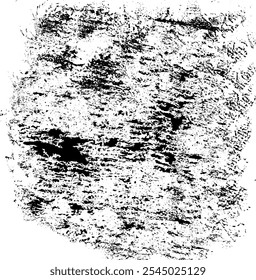 Monochrome Textur aus unregelmäßigen grafischen Elementen. Unregelmäßiger, unebener Hintergrund. Abstrakte Vektorgrafik. Overlay für interessante Wirkung und Tiefe. Einzeln auf weißem Hintergrund.