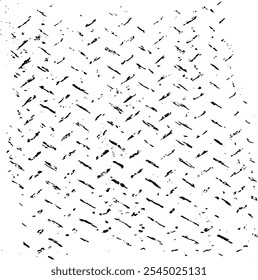 Monochrome texture composed of irregular graphic elements. Distressed uneven grunge background. Abstract vector illustration. Overlay for interesting effect and depth. Isolated on white background.