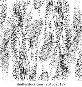 Monochrome texture composed of irregular graphic elements. Distressed uneven grunge background. Abstract vector illustration. Overlay for interesting effect and depth. Isolated on white background.