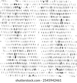 Monochrome texture composed of irregular graphic elements. Distressed uneven grunge background. Abstract vector illustration. Overlay for interesting effect and depth. Isolated on white background.