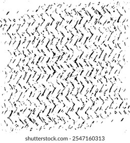 Monochrome Textur aus unregelmäßigen grafischen Elementen. Unregelmäßiger, unebener Hintergrund. Abstrakte Vektorgrafik. Overlay für interessante Wirkung und Tiefe. Einzeln auf weißem Hintergrund.
