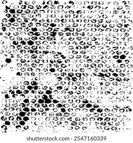 Monochrome texture composed of irregular graphic elements. Distressed uneven grunge background. Abstract vector illustration. Overlay for interesting effect and depth. Isolated on white background.