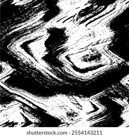 Monochrome texture composed of irregular graphic elements. Distressed uneven grunge background. Abstract vector illustration. Overlay for interesting effect and depth. Isolated on white background.