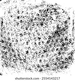Monochrome texture composed of irregular graphic elements. Distressed uneven grunge background. Abstract vector illustration. Overlay for interesting effect and depth. Isolated on white background.