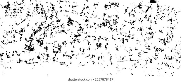 Monochrome texture composed of irregular graphic elements. Distressed uneven grunge background. Abstract vector illustration. Overlay for interesting effect and depth. Isolated on white background.