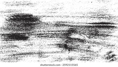 Monochrome texture composed of irregular graphic elements. Distressed uneven grunge background. Abstract vector illustration. Overlay for interesting effect and depth. Isolated on white background.