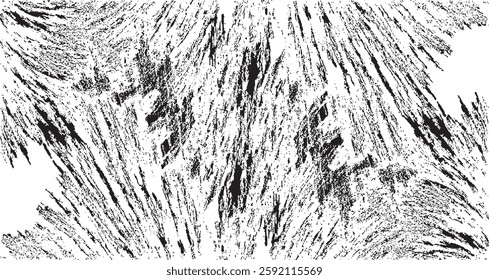 Monochrome texture composed of irregular graphic elements. Distressed uneven grunge background. Abstract vector illustration. Overlay for interesting effect and depth. Isolated on white background.