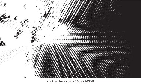 Monochrome texture composed of irregular graphic elements. Distressed uneven grunge background. Abstract vector illustration. Overlay for interesting effect and depth. Isolated on white background.