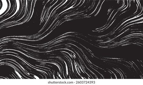 Monochrome texture composed of irregular graphic elements. Distressed uneven grunge background. Abstract vector illustration. Overlay for interesting effect and depth. Isolated on white background.