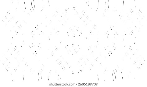 Monochrome texture composed of irregular graphic elements. Distressed uneven grunge background. Abstract vector illustration. Overlay for interesting effect and depth. Isolated on white background.