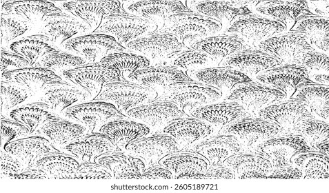 Monochrome texture composed of irregular graphic elements. Distressed uneven grunge background. Abstract vector illustration. Overlay for interesting effect and depth. Isolated on white background.