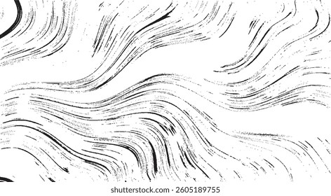 Monochrome texture composed of irregular graphic elements. Distressed uneven grunge background. Abstract vector illustration. Overlay for interesting effect and depth. Isolated on white background.