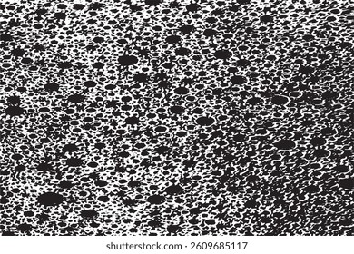 Monochrome texture composed of irregular graphic elements. Distressed uneven grunge background. Abstract vector illustration. Overlay for interesting effect and depth. Isolated on white background.
