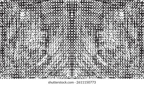 Monochrome texture composed of irregular graphic elements. Distressed uneven grunge background. Abstract vector illustration. Overlay for interesting effect and depth. Isolated on white background.
