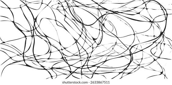 Monochrome texture composed of irregular graphic elements. Distressed uneven grunge background. Abstract vector illustration. Overlay for interesting effect and depth. Isolated on white background.