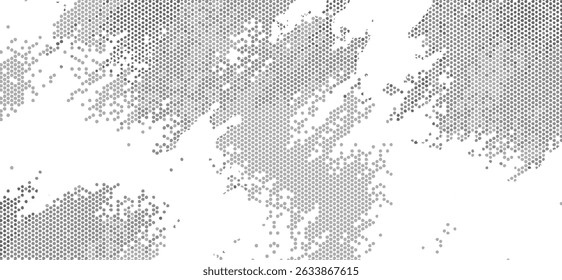 Textura monocromática composta por elementos gráficos irregulares. Fundo grunge irregular angustiado. Ilustração vetorial abstrata. Sobreposição para efeito e profundidade interessantes. Isolado no fundo branco.