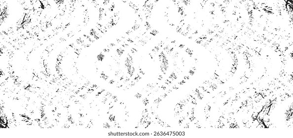Monochrome texture composed of irregular graphic elements. Distressed uneven grunge background. Abstract vector illustration. Overlay for interesting effect and depth. Isolated on white background.