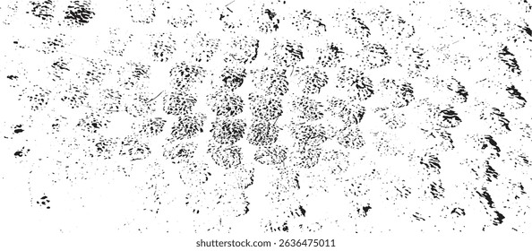 Monochrome texture composed of irregular graphic elements. Distressed uneven grunge background. Abstract vector illustration. Overlay for interesting effect and depth. Isolated on white background.