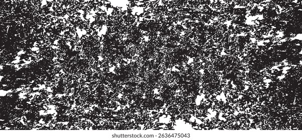 Monochrome texture composed of irregular graphic elements. Distressed uneven grunge background. Abstract vector illustration. Overlay for interesting effect and depth. Isolated on white background.