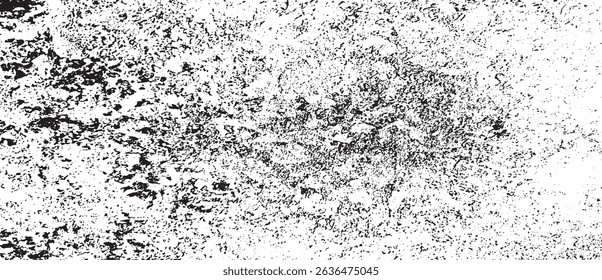 Monochrome texture composed of irregular graphic elements. Distressed uneven grunge background. Abstract vector illustration. Overlay for interesting effect and depth. Isolated on white background.