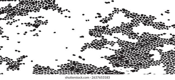 Monochrome texture composed of irregular graphic elements. Distressed uneven grunge background. Abstract vector illustration. Overlay for interesting effect and depth. Isolated on white background.