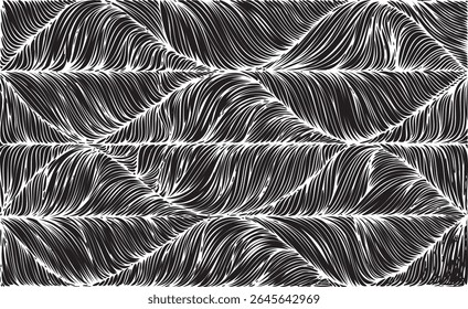 Monochrome texture composed of irregular graphic elements. Distressed uneven grunge background. Abstract vector illustration. Overlay for interesting effect and depth. Isolated on white background.