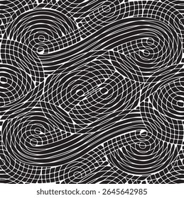 Monochrome texture composed of irregular graphic elements. Distressed uneven grunge background. Abstract vector illustration. Overlay for interesting effect and depth. Isolated on white background.