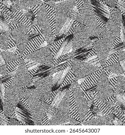 Textura monocromática composta por elementos gráficos irregulares. Fundo grunge irregular angustiado. Ilustração vetorial abstrata. Sobreposição para efeito e profundidade interessantes. Isolado no fundo branco.