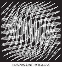 Monochrome texture composed of irregular graphic elements. Distressed uneven grunge background. Abstract vector illustration. Overlay for interesting effect and depth. Isolated on white background.