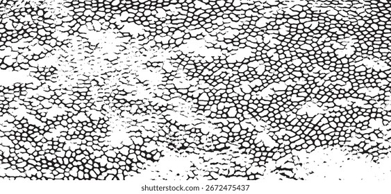 Textura monocromática composta por elementos gráficos irregulares. Fundo grunge irregular angustiado. Ilustração vetorial abstrata. Sobreposição para efeito e profundidade interessantes. Isolado no fundo branco.