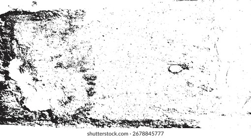 Monochrome texture composed of irregular graphic elements. Distressed uneven grunge background. Abstract vector illustration. Overlay for interesting effect and depth. Isolated on white background.