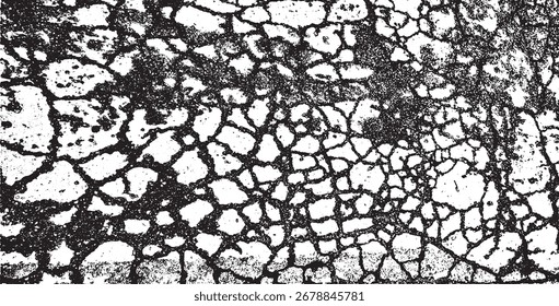 Monochrome texture composed of irregular graphic elements. Distressed uneven grunge background. Abstract vector illustration. Overlay for interesting effect and depth. Isolated on white background.