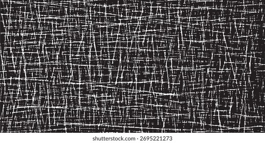 Monochrome texture composed of irregular graphic elements. Distressed uneven grunge background. Abstract vector illustration. Overlay for interesting effect and depth. Isolated on white background.