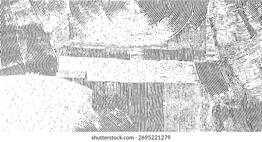 Textura monocromática compuesta por Elementos gráficos irregulares. Angustiado fondo grunge desigual. Ilustración vectorial Abstractas. Superposición para un efecto y profundidad interesantes. Aislado sobre fondo blanco.