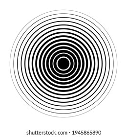 Monochrome Texture With Concentric Circles. Abstract, Hypnotic Background. Black And White Graphic Design Element. Sound Wave Vector Illustration.