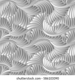 Monochrome texture, seamless pattern. Volume imitation, emboss effect imitation. Swirls and curls pattern, simple background