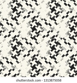 Monochrome Textured Houndstooth Broken Graphic Motif. Seamless Pattern.